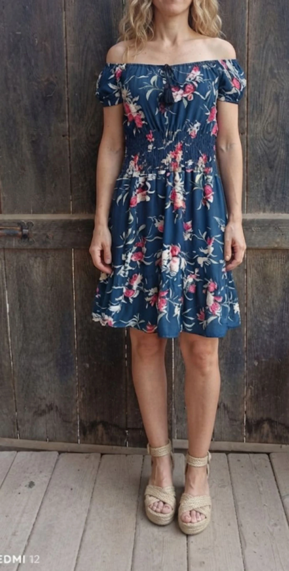 Blue short dress with flower print - Boho Style - One Size – photo 2